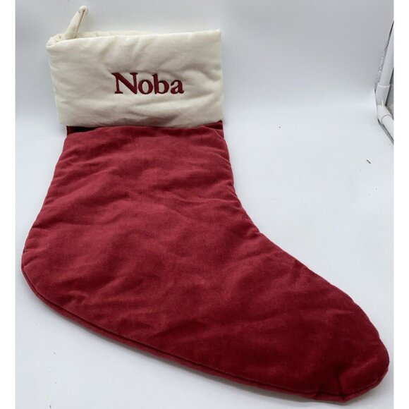 Pottery Barn Noba Christmas Holiday Stocking Monogrammed Velvet Red Cream 19 in - Picture 1 of 9